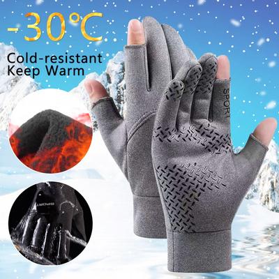 Gants de pêche d'hiver pour hommes et femmes, gants de cyclisme chauds et antidérapants pour la pêche, les sports, écran tactile, deux doigts coupés, pêche en plein air
