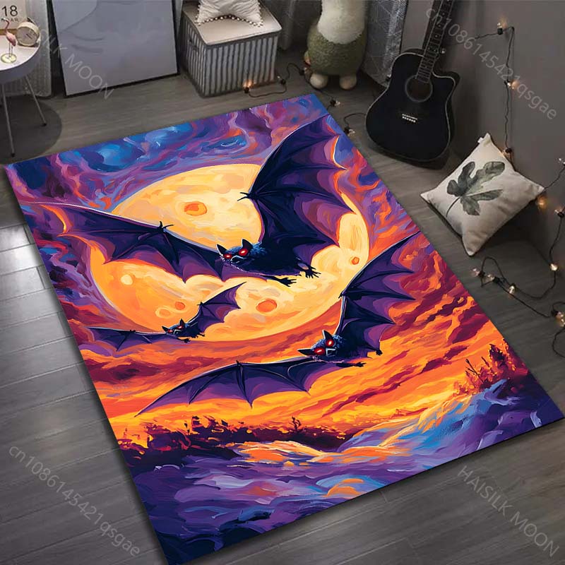 Halloween Themed Bats Printed Carpet for Living Room Bedroom Sofa Home Decoration Non-slip Floor Mat Modern Carpet Large Size