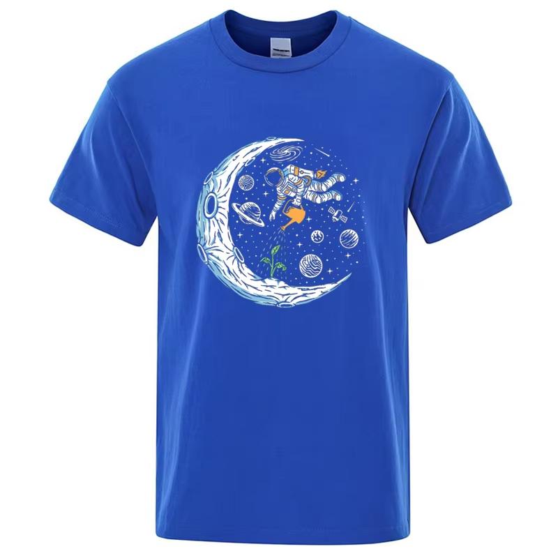 Astronaut Watering Plant Moon Graphic Tshirt Space Galaxy Print Unisex Unisex Short Sleeve Casual Universe Streetwear Tee