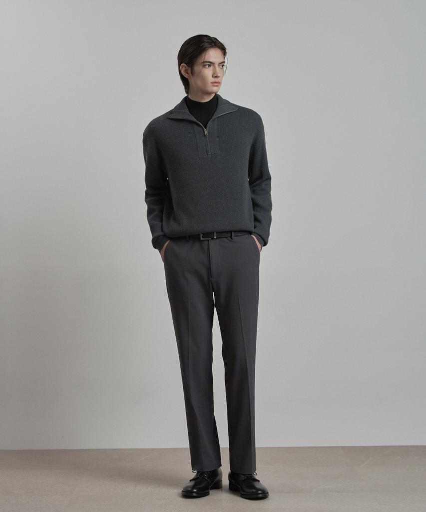 WORK ON BODY OFF Ruga Semi-Overfit Half Zip-Up Knit [Charcoal]