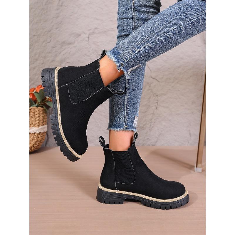 Women's New British Style Ankle High Martin Chelsea Boots Round Toe Winter Simple Thick Soled Boots
