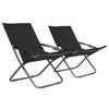 Folding Beach Chairs 2 pcs Black Fabric