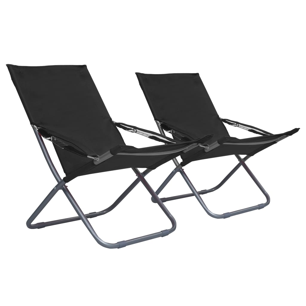 Folding Beach Chairs 2 pcs Black Fabric