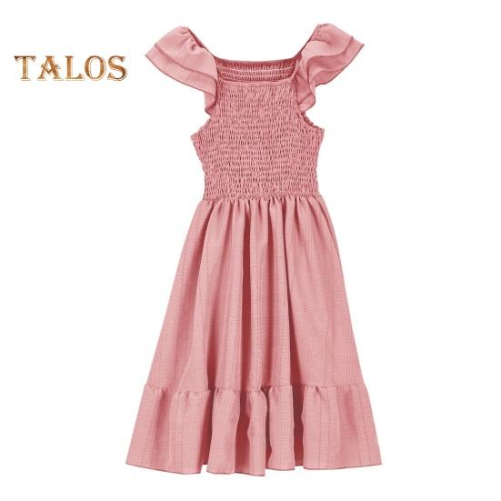 

Летнее платье для девочек, сарафан с оборками на рукавах и квадратным вырезом, милое платье принцессы для пляжной вечеринки на день рождения 140cm розовый