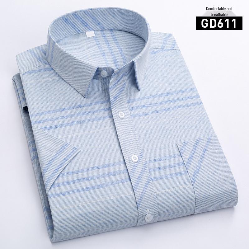 New Summer Men's Printed Plaid Short-Sleeved Shirt for Middle-Aged and Elderly.