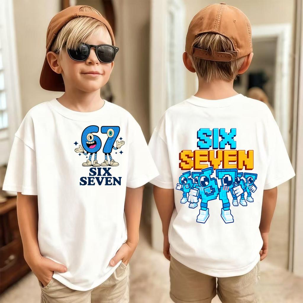 T-Shirt Meme 67 per Bambini Divertente Stampa Digitale Estiva Manica Corta Maglietta Top Larghi Comodi Streetwear Moda Abbigliamento Bambini