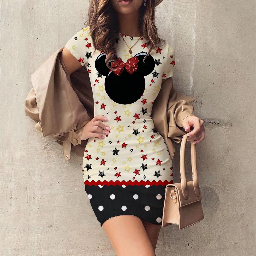 Vestito da Donna Casual Disney Cartone Animato Stampa Moda Mickey 5XL Vestiti Eleganti da Donna 2024 Top Sexy Slim Fit Minnie