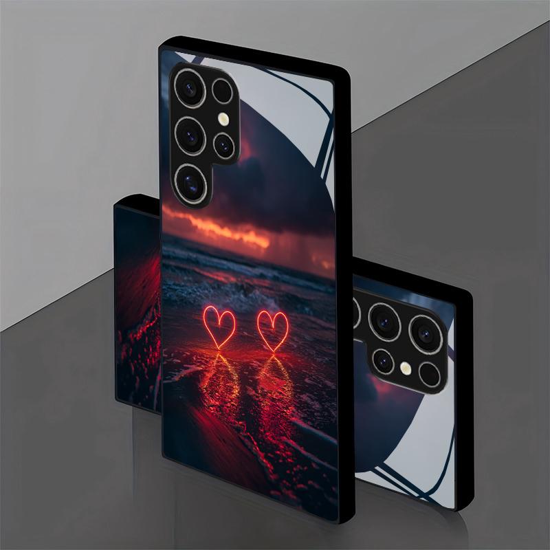 Bian Sea Double Heart Pattern 2D Phone Case for Samsung S26 S25 S24 S23 S22 S21 S20 A56 A36 A16 - Glass Protective Cover