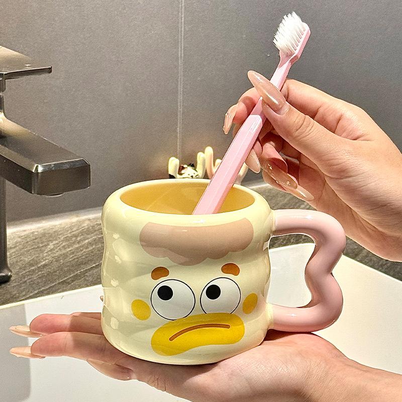 Cute Cartoon Ceramic Mouthwash Cup Household Brushing Cup Couple Tooth Tank Toothbrush Children's Washing Cup High-value Dental Utensils