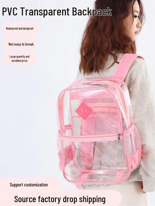 Klarer PVC-Doppelschulter-Rucksack - Große Kapazität, Wasserdicht, Lässiger Stil für Studenten