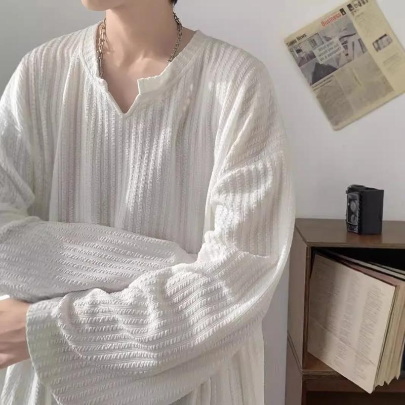 Autumn Korean Streetwear T Shirt Men Fashion Hip Hop Baggy Casual Solid Color Loose Long Sleeve Tees