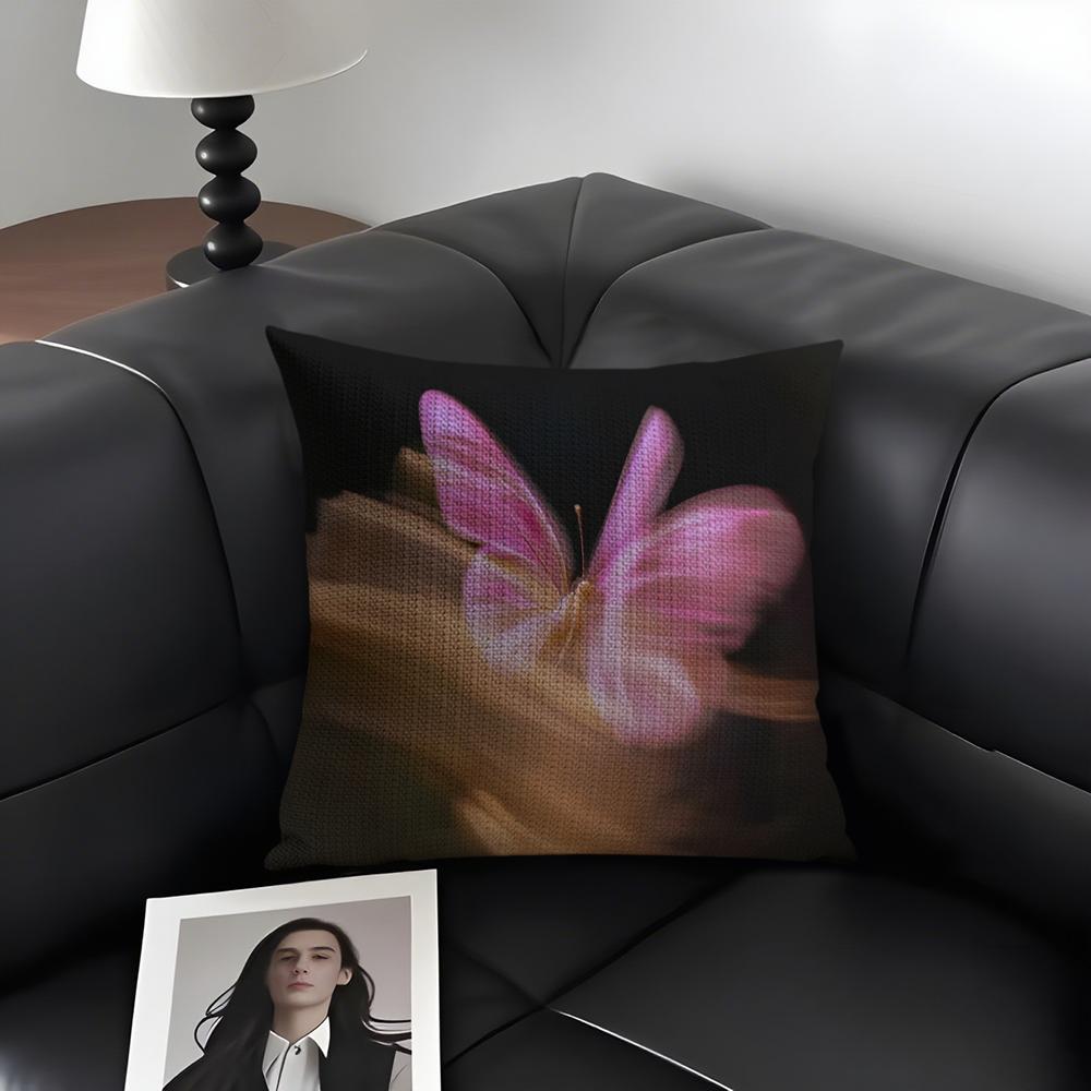 Butterfly INS Cushion Cover Natural Linen Organic Fabric DoubleSided Printing Sofa Home Decor Gift Pillow Case