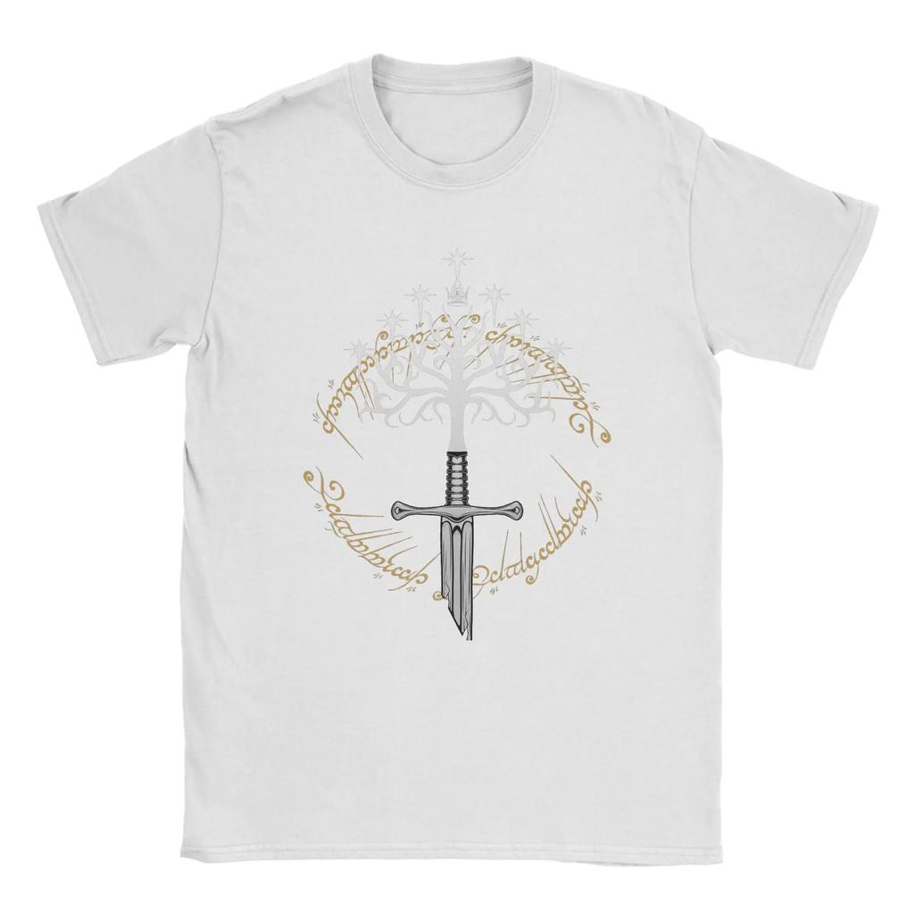 Men's Gondor Holy White Tree and Nasir Holy Sword Elven Fantasy Harajuku Pattern Print 100% Pure Cotton Short-sleeved T-shirt