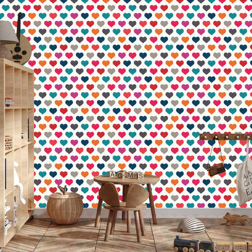Colorful hearts wallpaper in retro style for living room and bedroom 50x1000