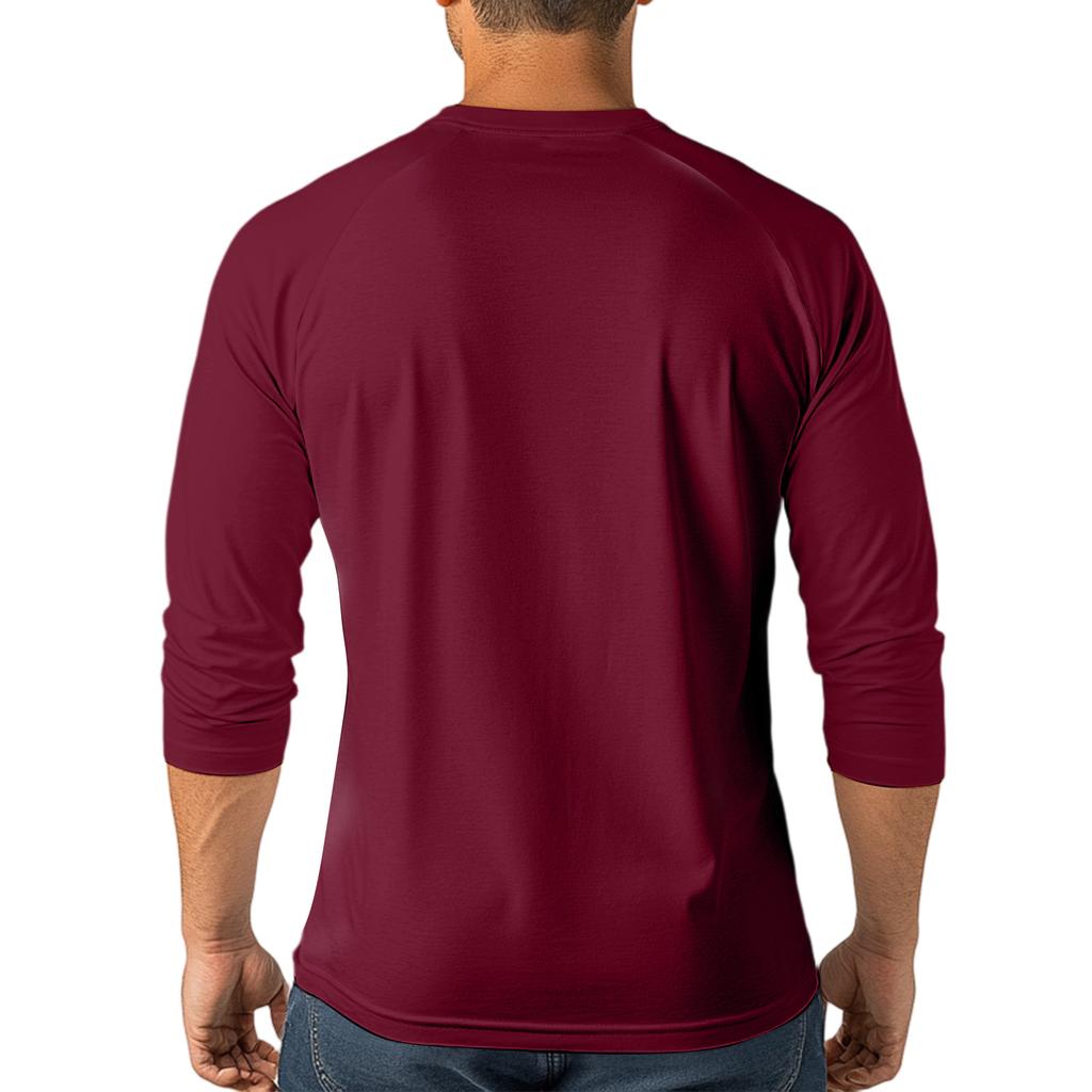 Men's Henley Neck Raglan Sleeve Three Quarter Length Shirt Button Placket Casual Lightweight Soft Fabric Top
