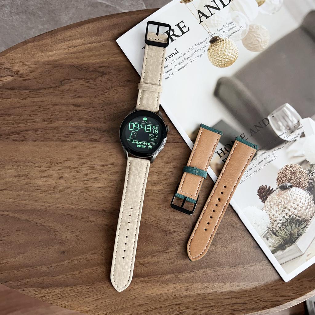 Für Huawei Watch GT 5 46mm Uhrenarmband 22mm Geflochtenes Schachmuster Ringverschluss Lederarmband