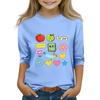 Kids Printed Three-Quarter Sleeve Round Neck Top for Back to School Casual Wear