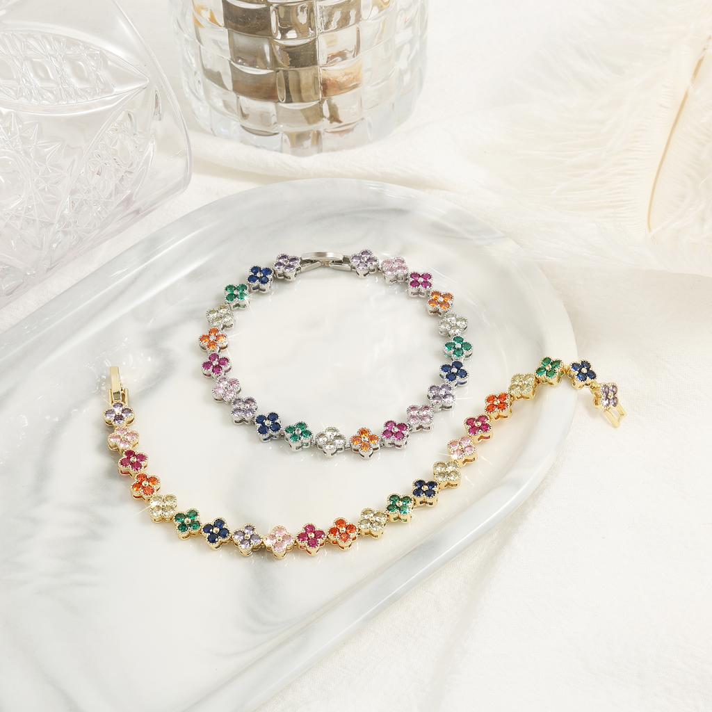 ZAKOL Korean Fashion Random Colorful Zircon Flower Plant Bracelets For Women Dopamine Girls Jewelry Party Accessories