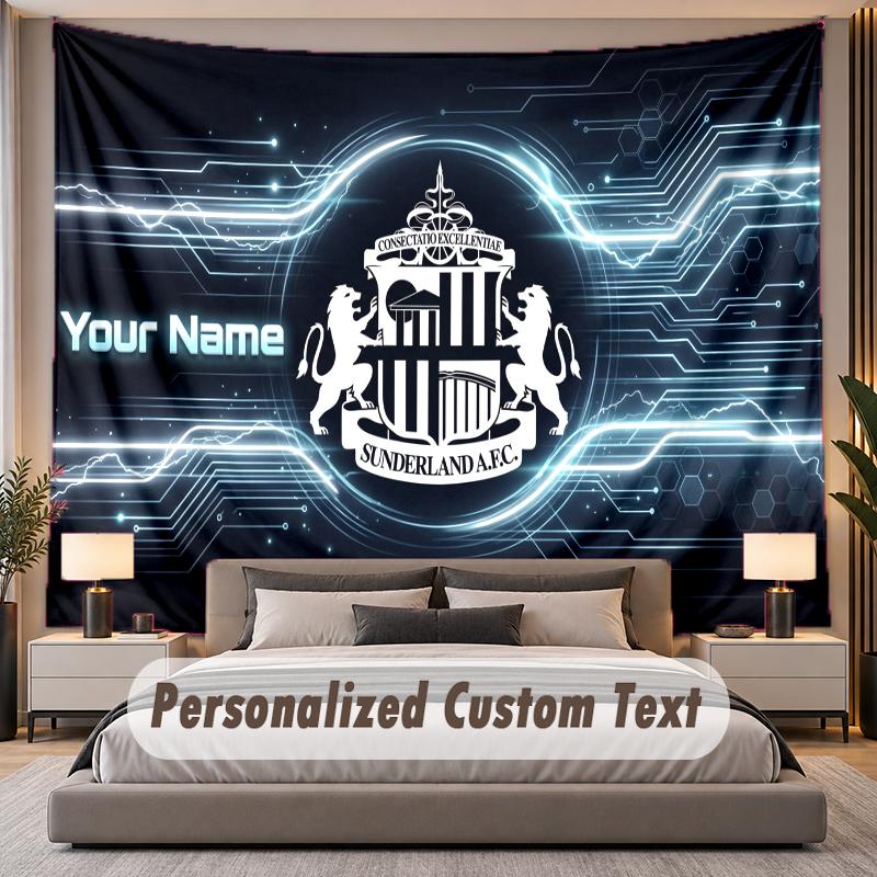 Custom Name Text Tapestry Sunderland FC Personalized Polyester Wall Tapestry For Bedroom And Room