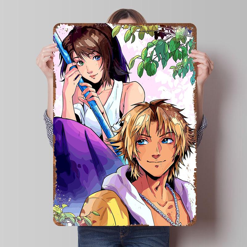 

Fantasy X Tidus and Yuna Tin Plaque Poster Customized Wall Art Retro Vintage Metal Signs for Man Cave Home Decor Coffee Bar 7.9x11.8In(20x30cm)