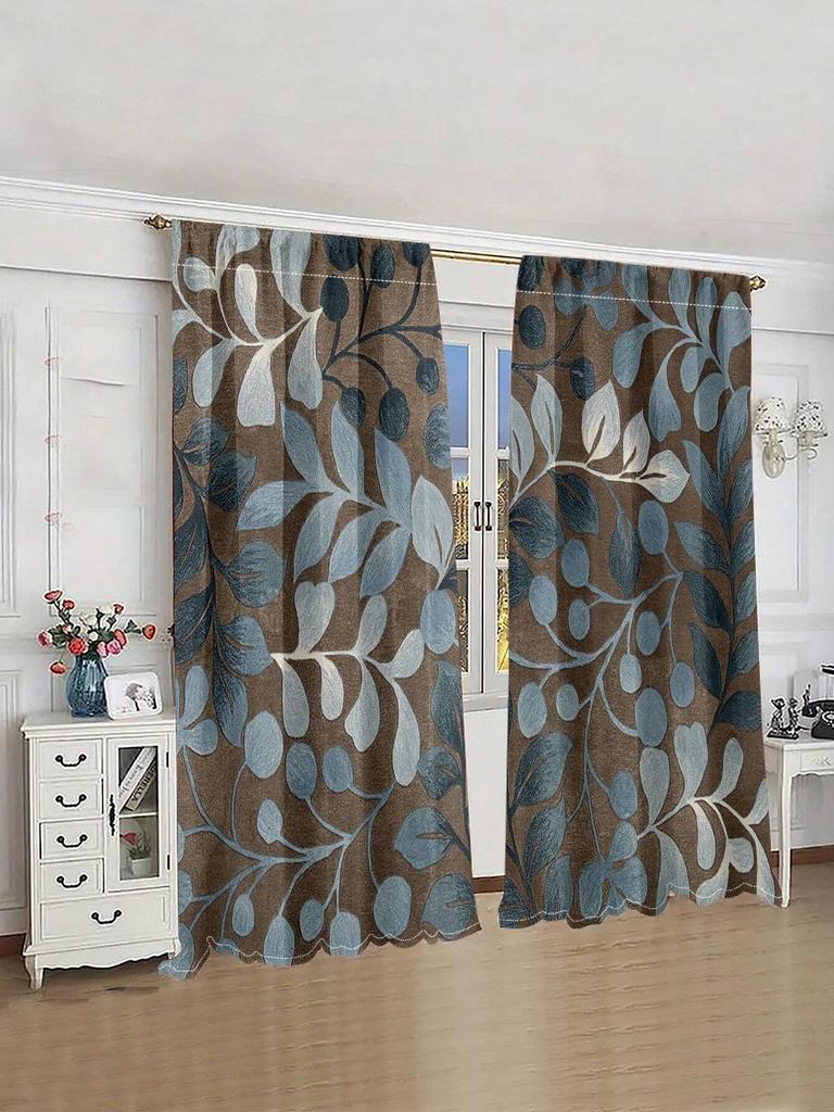 2pcs/Set Countryside Sunflower,Chrysanthemum,Red&Yellow Rose,Ivy Printed Trendy Floral Curtains Used For Living Room Room,Bedroom,Home