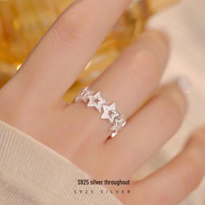 Anel Estrela Coreana Banyan Tree Prata S925 - Design Simples e Moderno de Cinco Pontas para Mulheres