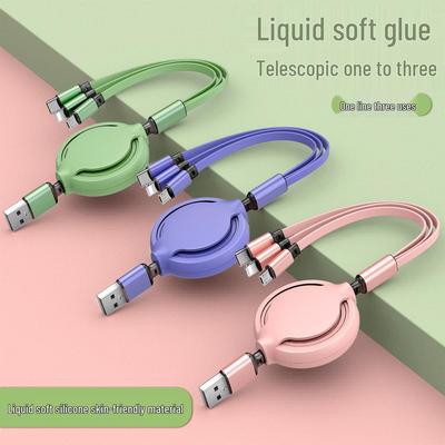 Macaron Retractable 3-in-1 Charging Cable with Double-Sided Logo - Creative Gift and Hot-Selling Mobile Accessory.