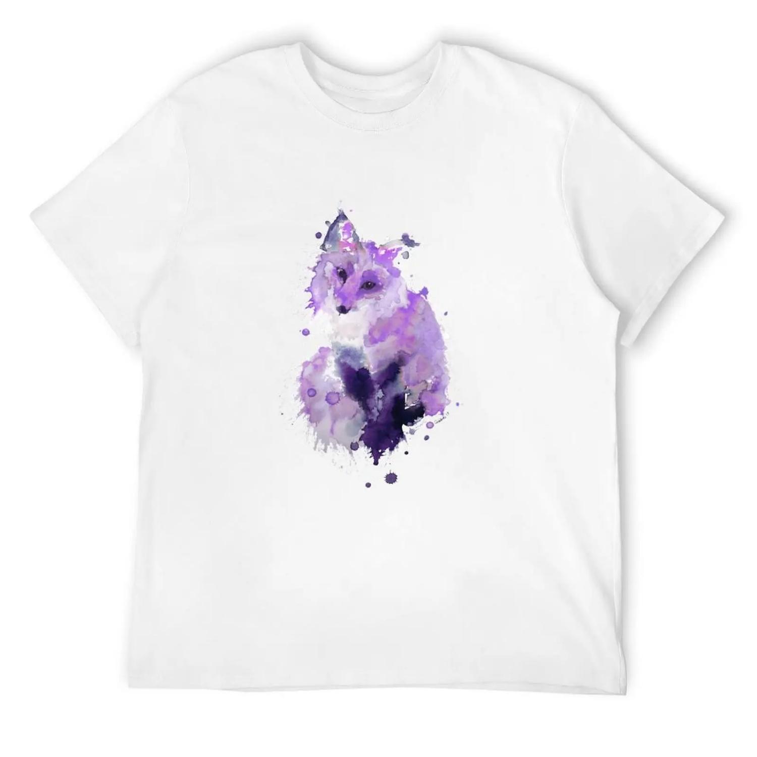 

Pastel Purple Watercolour Fox T-Shirt korean fashion graphic shirts t shirt for men XXXXXL білий