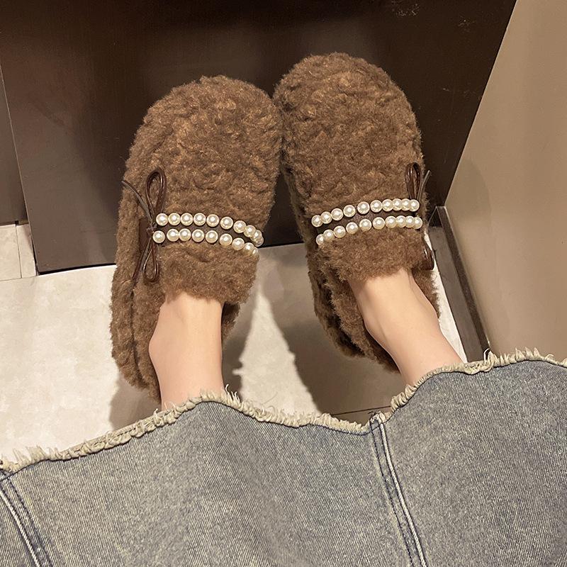 Lamb Wool Shoes Women's Thick-soled Outer Wear Autumn and Winter New Korean Version Round Head Velvet Lazy One Pedal Doudou Cotton Shoes