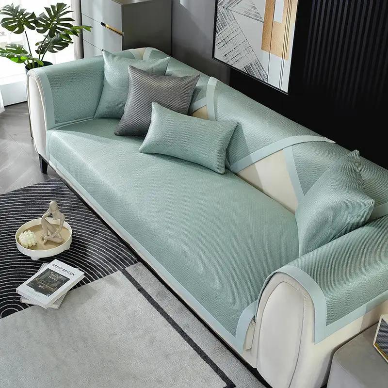 

1 шт. Летний коврик для дивана с изображением лозы и травы, чехол для домашнего промытого ледяного шелка, охлаждающий коврик, подушка, противоскользящая подушка для сиденья со льдом для гостиной 1seater 70x70cm зелёный