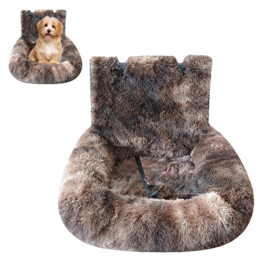 Dogs Car Seat Travel Dog Bed with Safety Straps Plush Fluffy Pet Seat with Non-Slip Backing Detachable Washable Cushion for Small Large Dogs