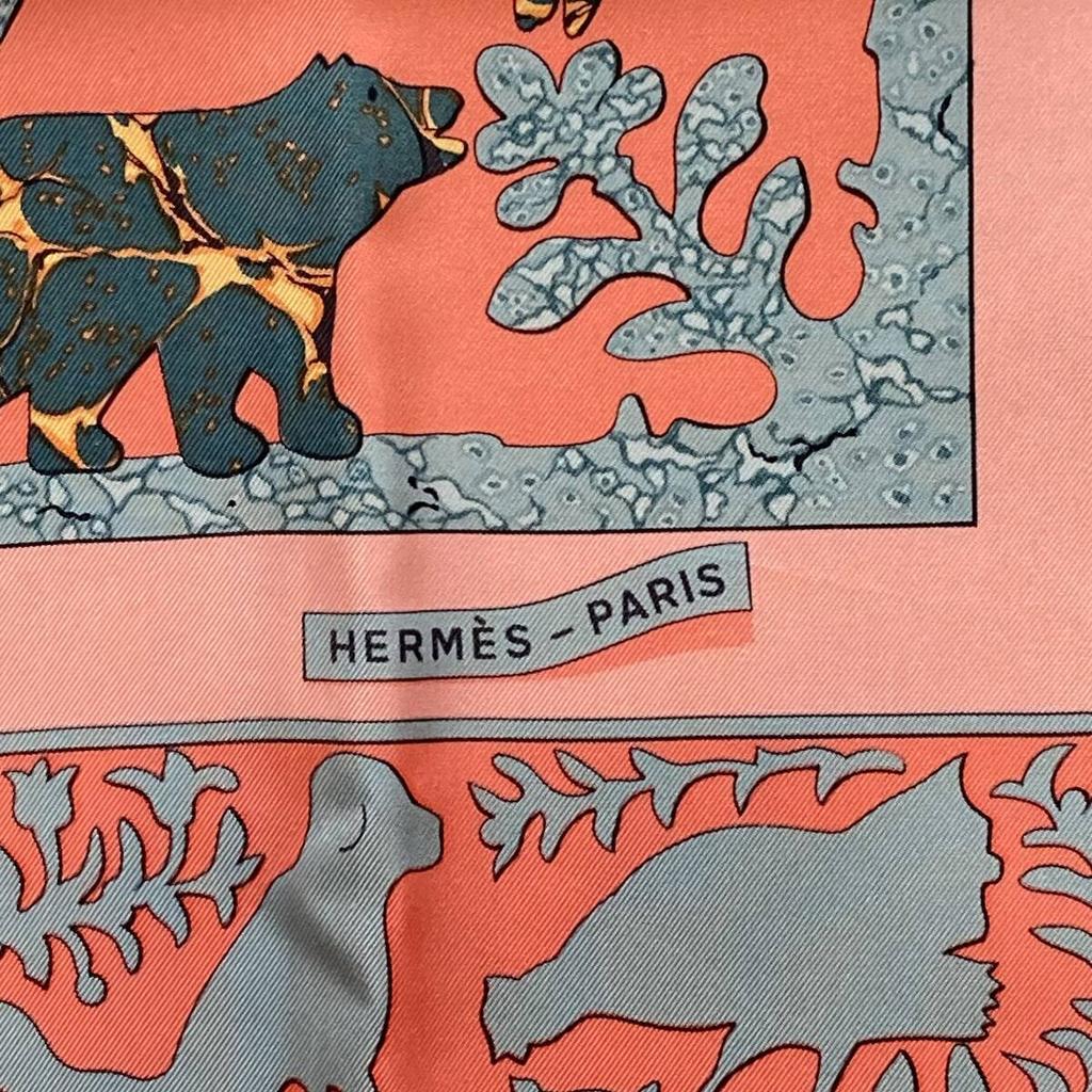 [USED]HERMES Carre EARLY Salmon Pink and Other [Excellent Condition] Scarf, 90, AMERICA, 100% Silk, Colors. Luxury, Popular, Rare, Brand.
