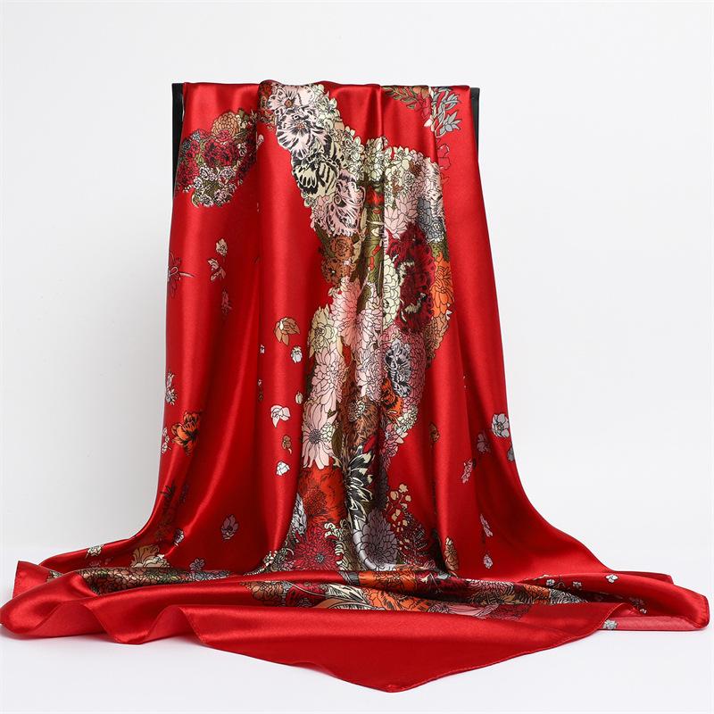 90*90cm Square Silk Scarves Women Shawl Print Hijab Female Luxury Brand Square Lady Scarf Muffler Headband Foulard Bandanna