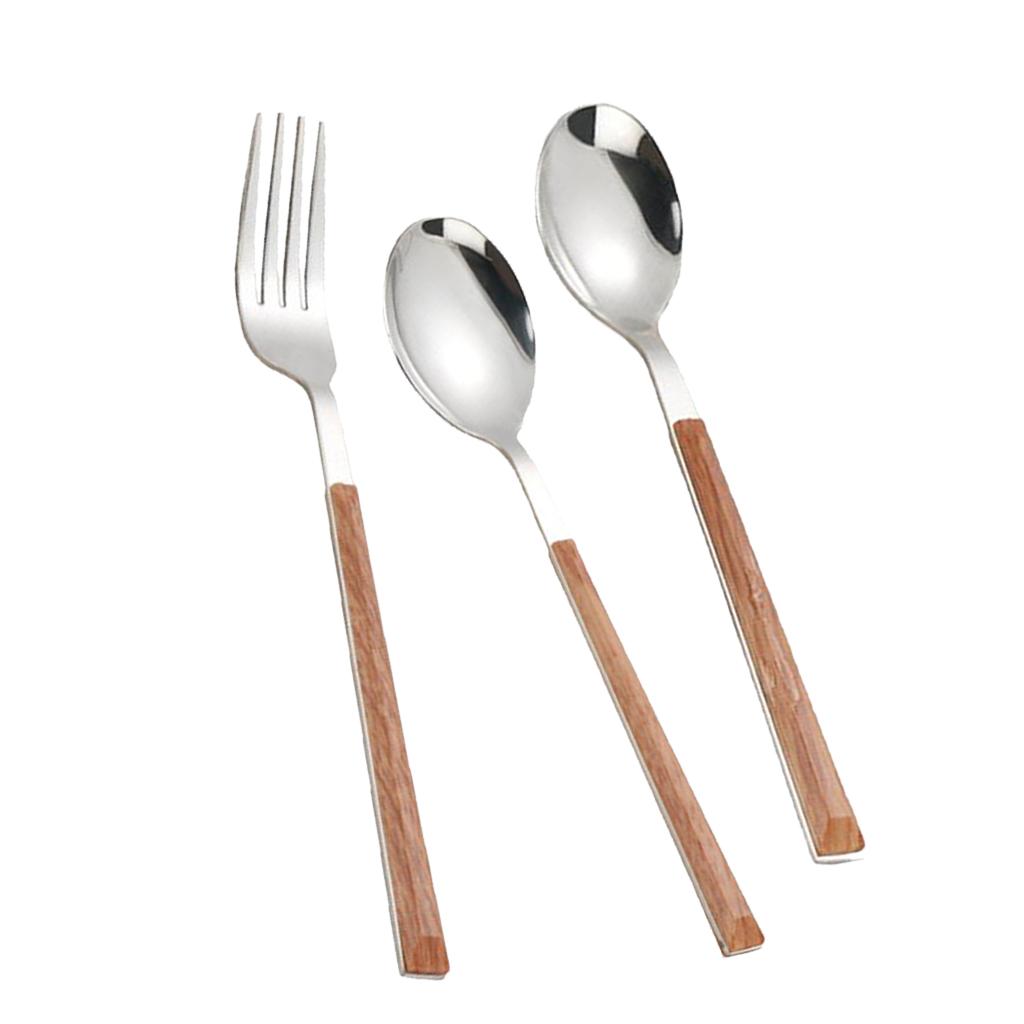 High Quality Stainless Steel Cutlery Flatware with Wooden Handle for Camping