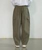 Jikeulib Back Elastic Waist Pintuck Balloon Hem Dart Cargo Pocket Wide Pants