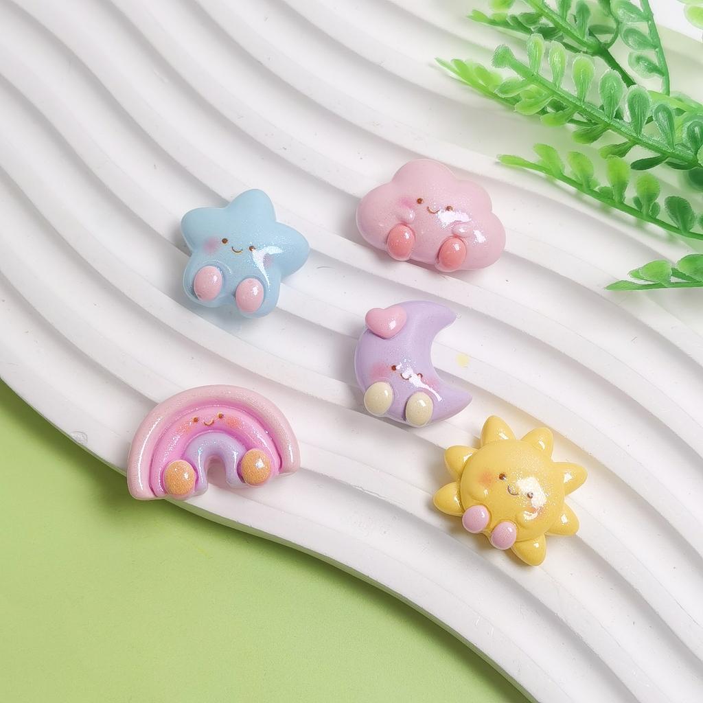 100Pcs New Cute Mini Cartoon Rainbow Clouds Moon Flatback Resin Cabochons Scrapbook Diy Jewellery Decor Crafts Accessories