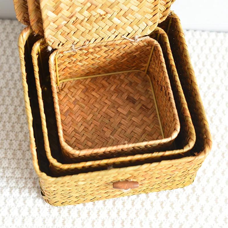 Rectangular Storage Box Hand Woven Storage Basket Rattan Woven Wicker Basket Desktop Storage Hand Woven Storage Basket