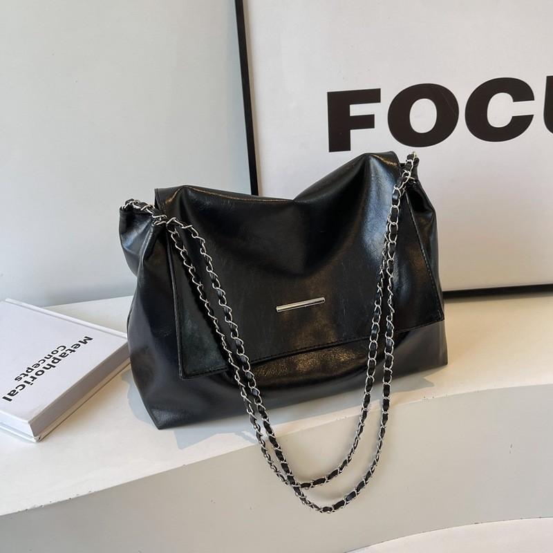 

2024 Spring New Retro Tote Bag Casual Fashion Shoulder Bag Street Style Pu Handbag Women чёрный