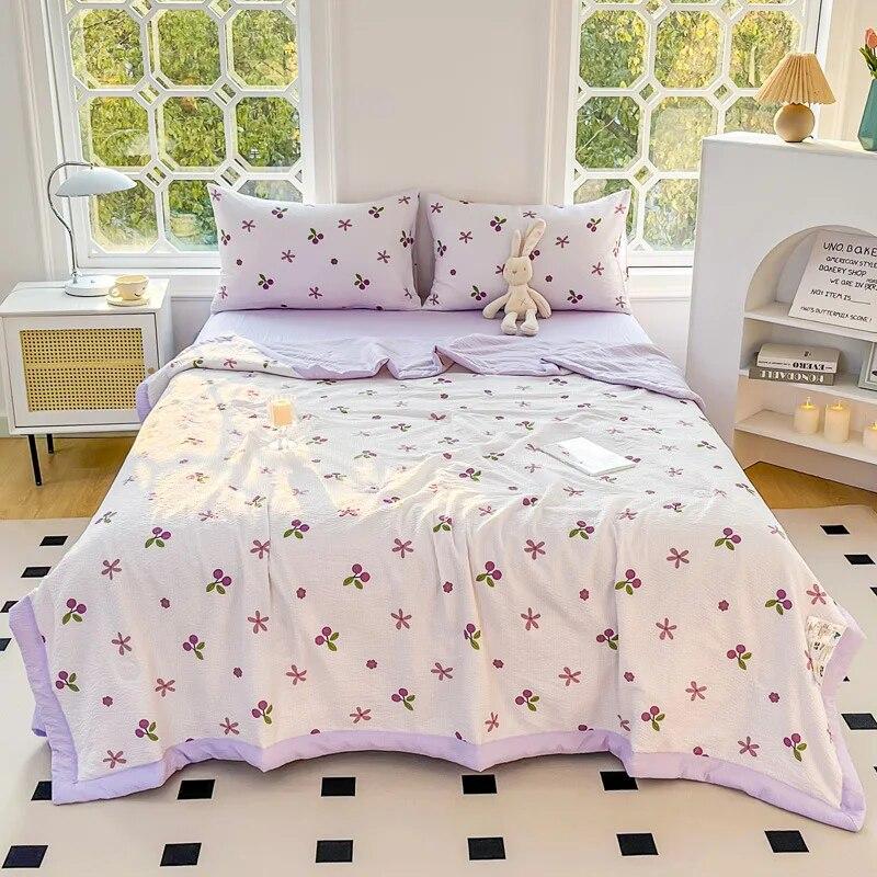 Cute Cartoon Printed Thin Blanket Summer Cooling Air Condition Quilt Single Double Bed Household Lightweight Comforter Bedspread
