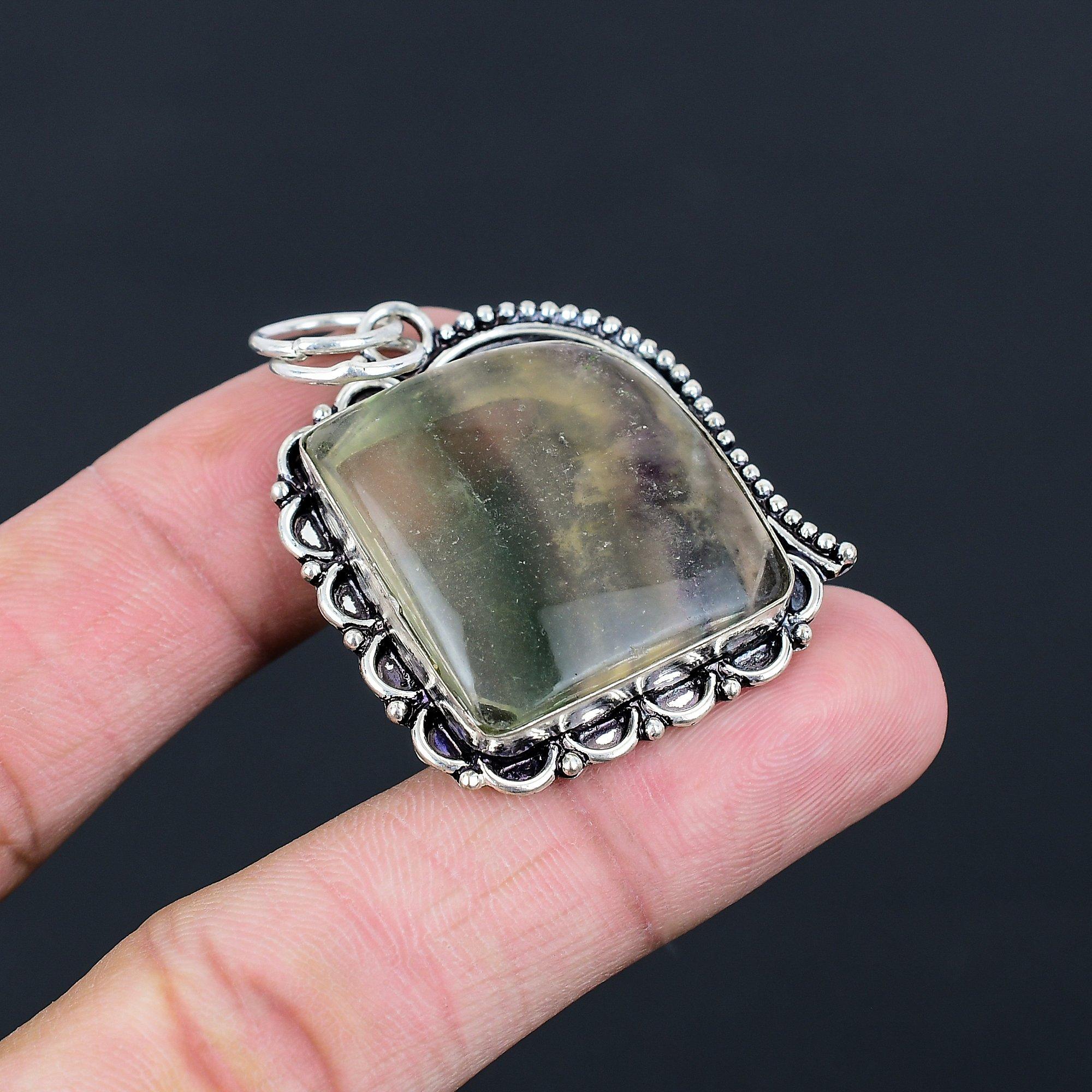 Natural Multi Fluorite Gemstone Jewelry 925 Sterling Silver Pendant For Women