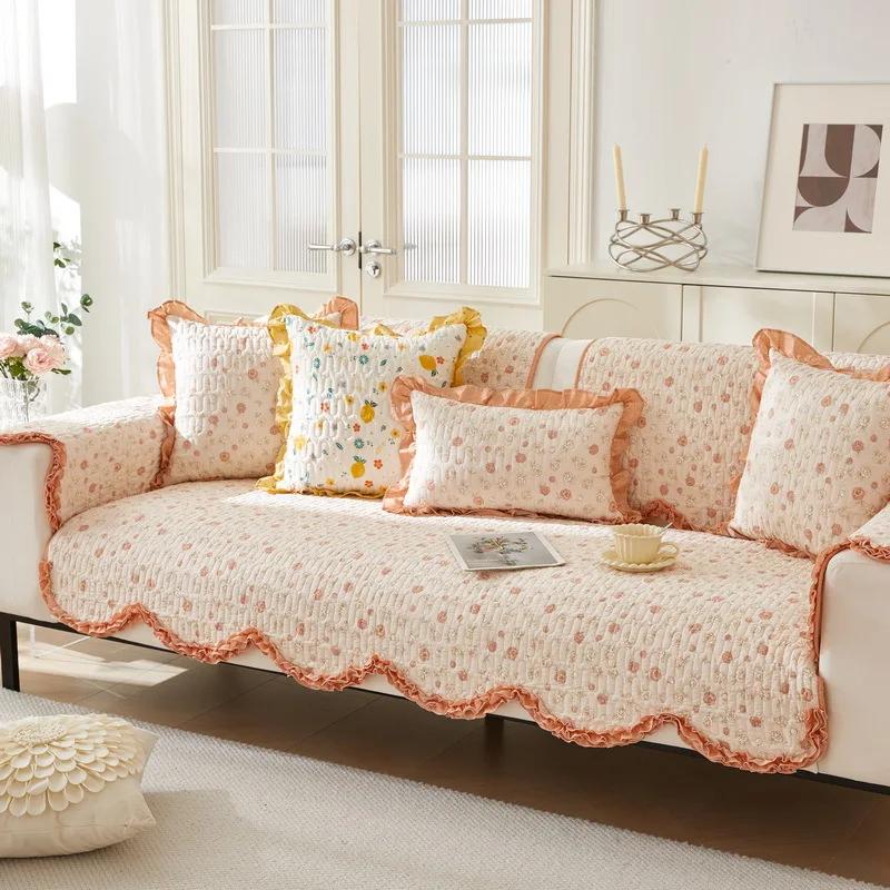 Four Season Universal Pure Cotton Sofa Cushion Small Floral Anti Slip Seat Cushion Comfortable Breathable Couch Cover Cloth