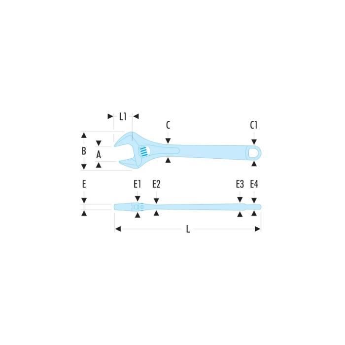 Clé à Molette FACOM - 101.12PB - Tête inclinée à 22° - Ouverture extra large - Mors à profil fin