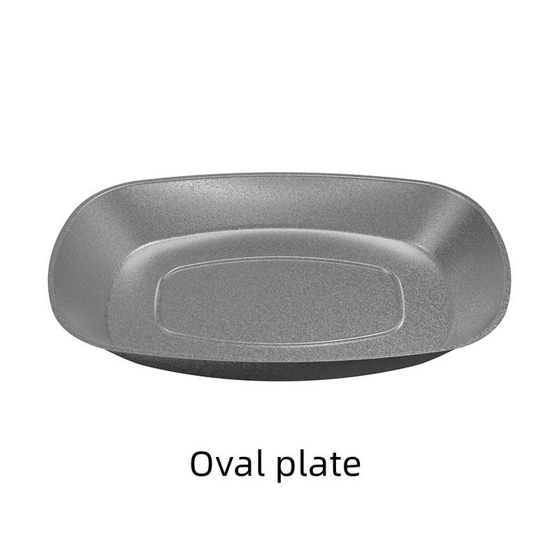 Vintage Western Style Steak Round Tray 304 Stainless Steel Solid Spaghetti Oval Plate Outdoor Dessert Square Plate Tableware