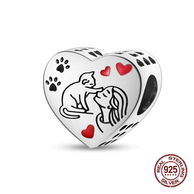 Copper Heart Dog Cat Warm Family Charms Beads Fit 3Mm Original Bracelets Fine Diy Mother'S Day Jewelry Gift