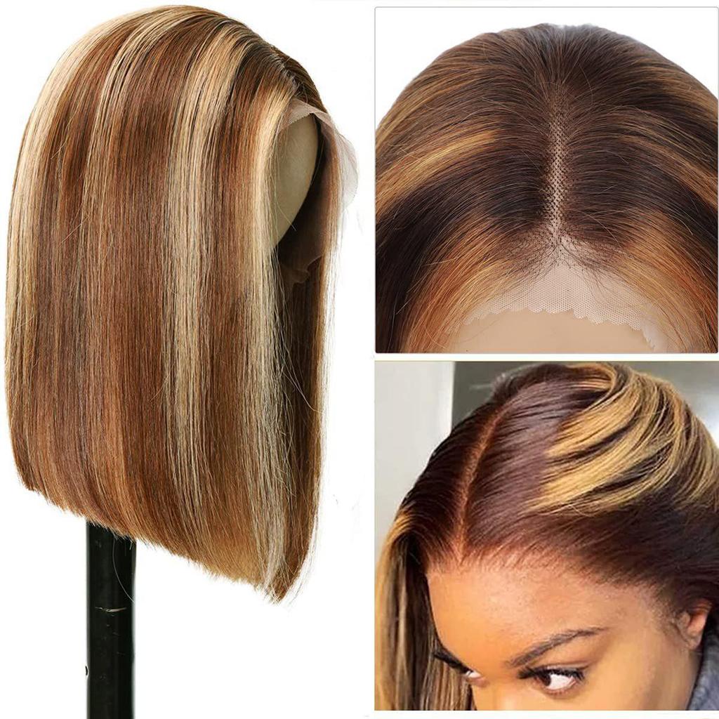 Synthetic fiber women's wig, gradient color short straight hair