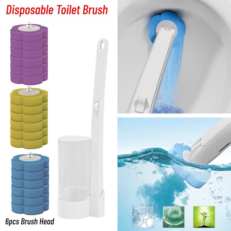 Disposable Toilet Brush Wands With Replaceable Heads Easy To Clean Toilet Bowl Lid And Corner Dirt Plastic Material Blue Yellow Purple