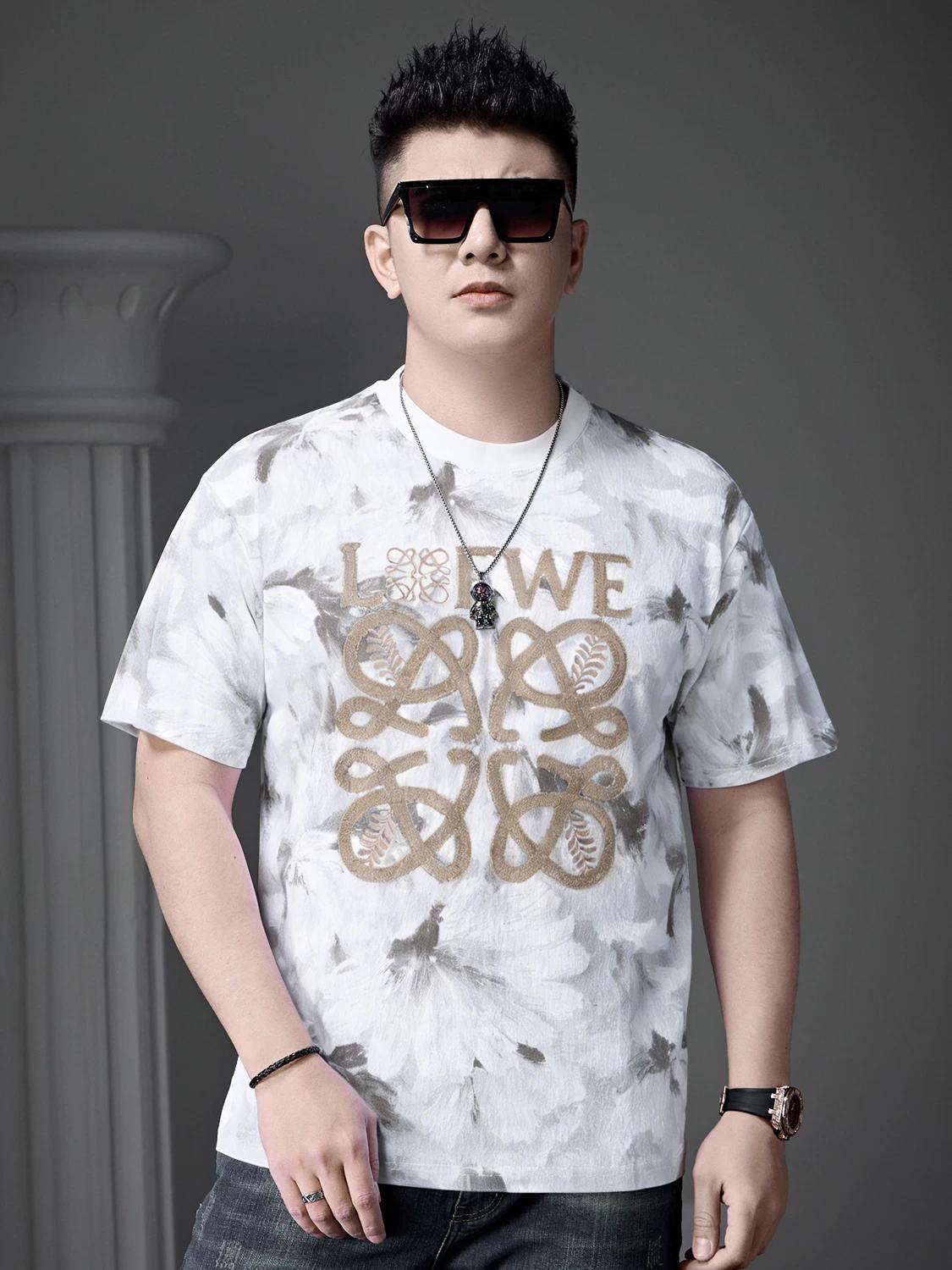 

European Style Round Neck Short-Sleeve T-Shirt for Men, Summer 2026 New Trendy Embroidered Top, Loose Half-Sleeve Tee for Men XL белый