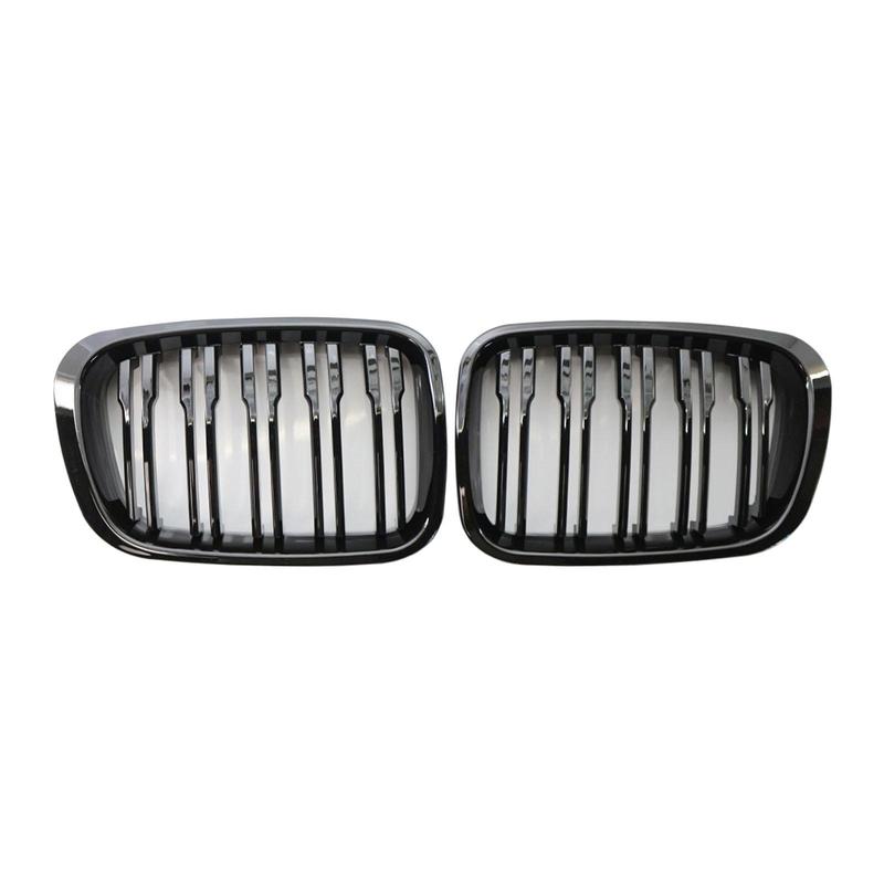 Glossy Black Front Hood Grill Grille Double Line Kidney Auto Body Trim for E46 320i 323i 325i 328i 330i 4 Door Sedan