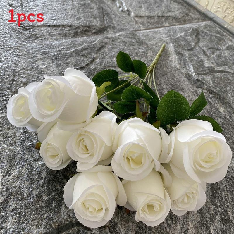 Realistic Rose Silk Buds 9 Stems Artificial Flowers Home Decor Props Photography
