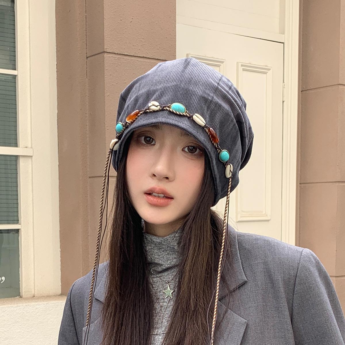 

Season Hat Women S Big Head Circumference Shows Face Small Cold Hat Retro Versatile Stacking Hat Warm Wool Knitted Hat M（56-58cm） темно-сірий